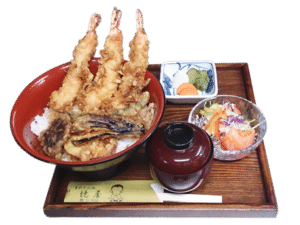 上天丼(海老3本と野菜)